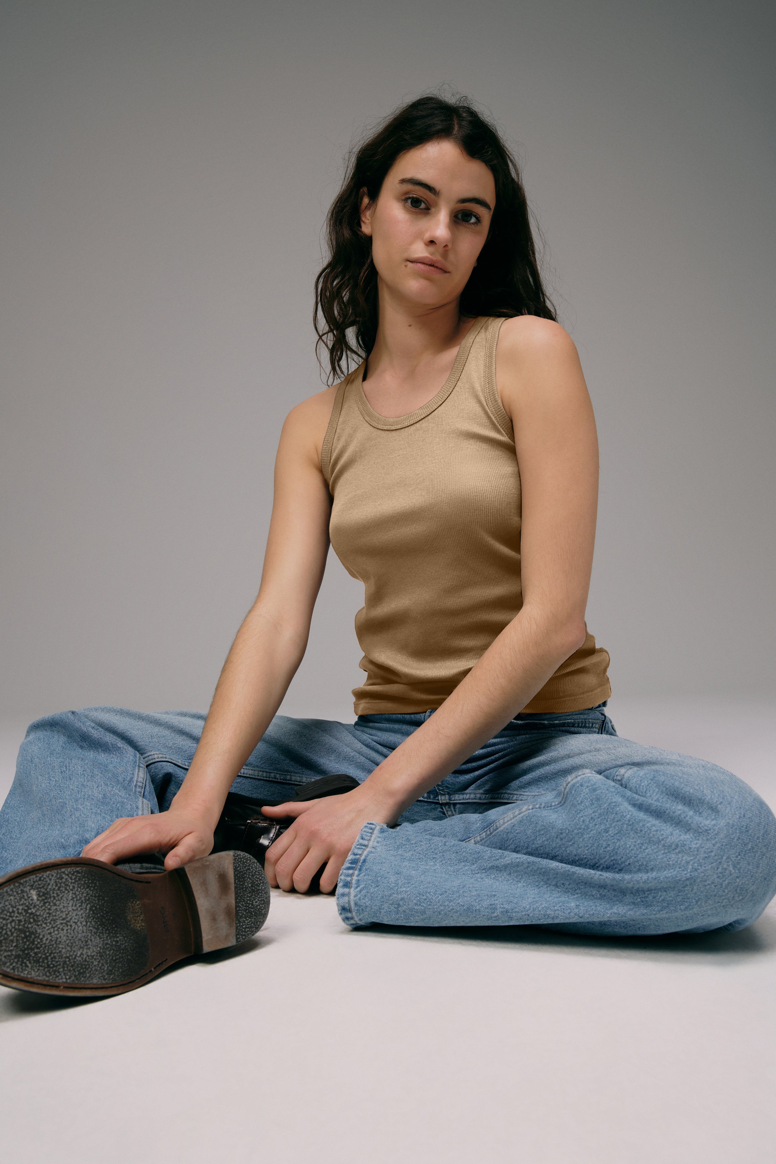 Débardeur Marcel femme en coton Pima beige Kraft