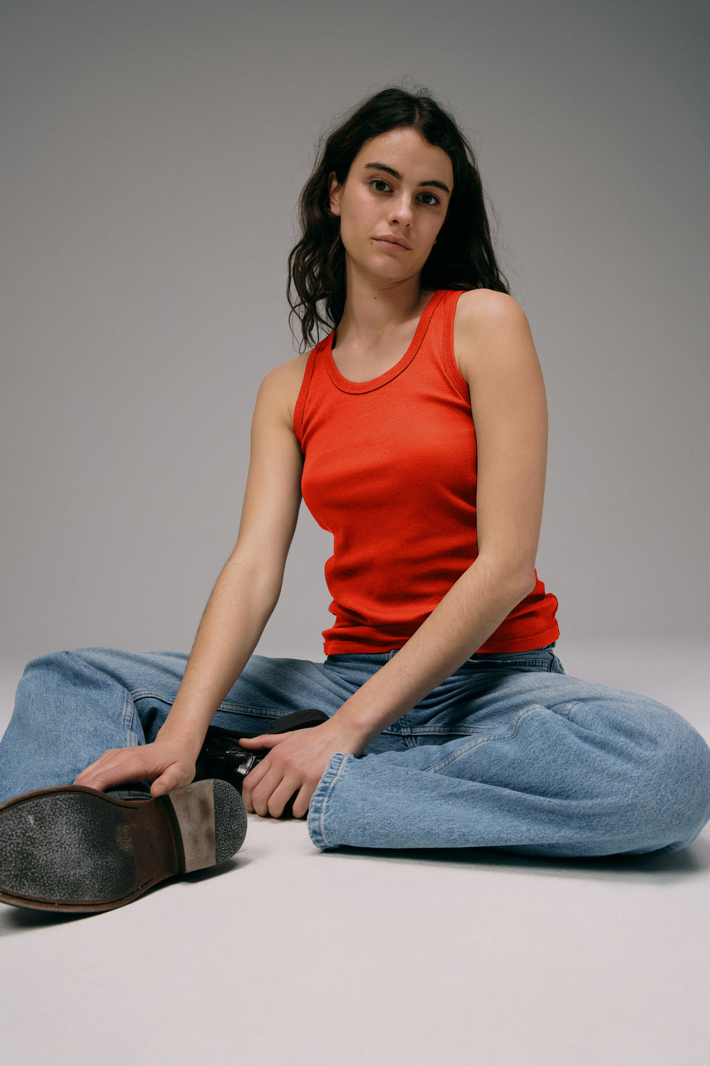 Débardeur Marcel femme en coton orange