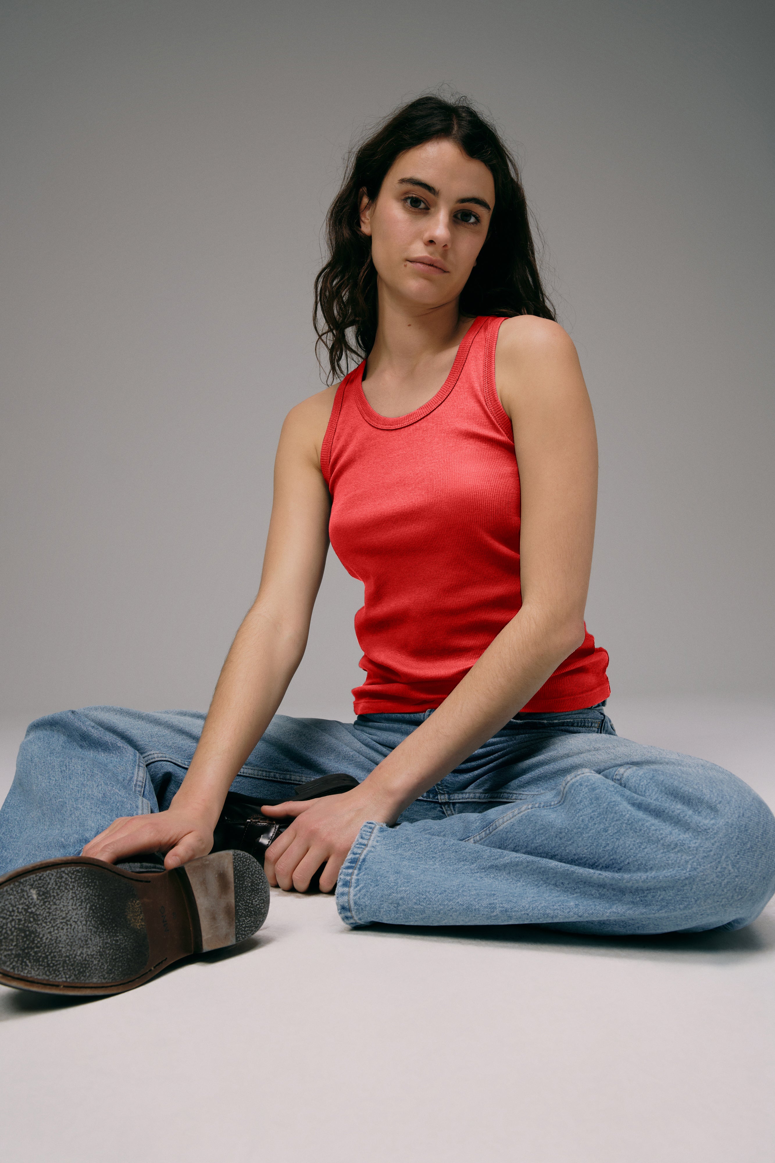 Débardeur Marcel femme en coton orange