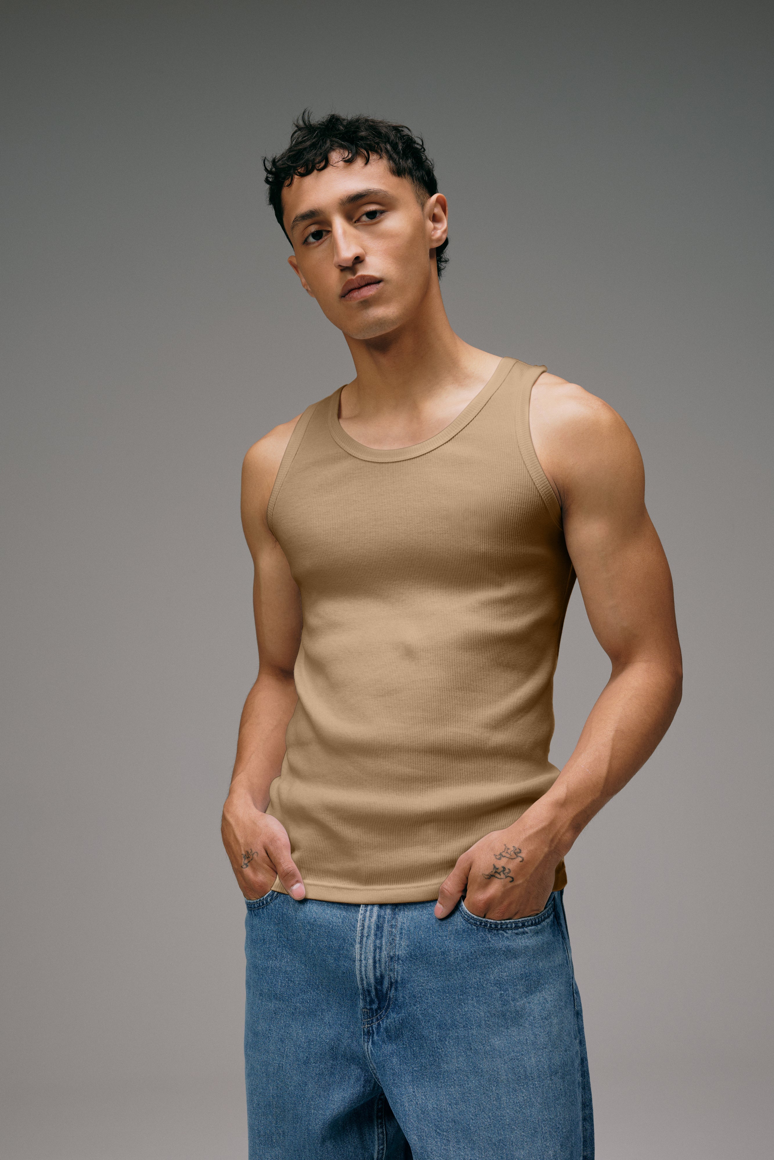 Débardeur Marcel homme Made In France beige Kraft
