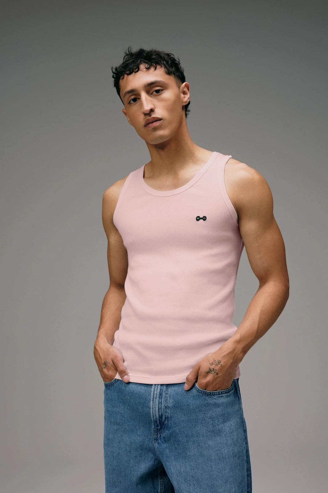 Débardeur Marcel Homme Rose avec Logo
