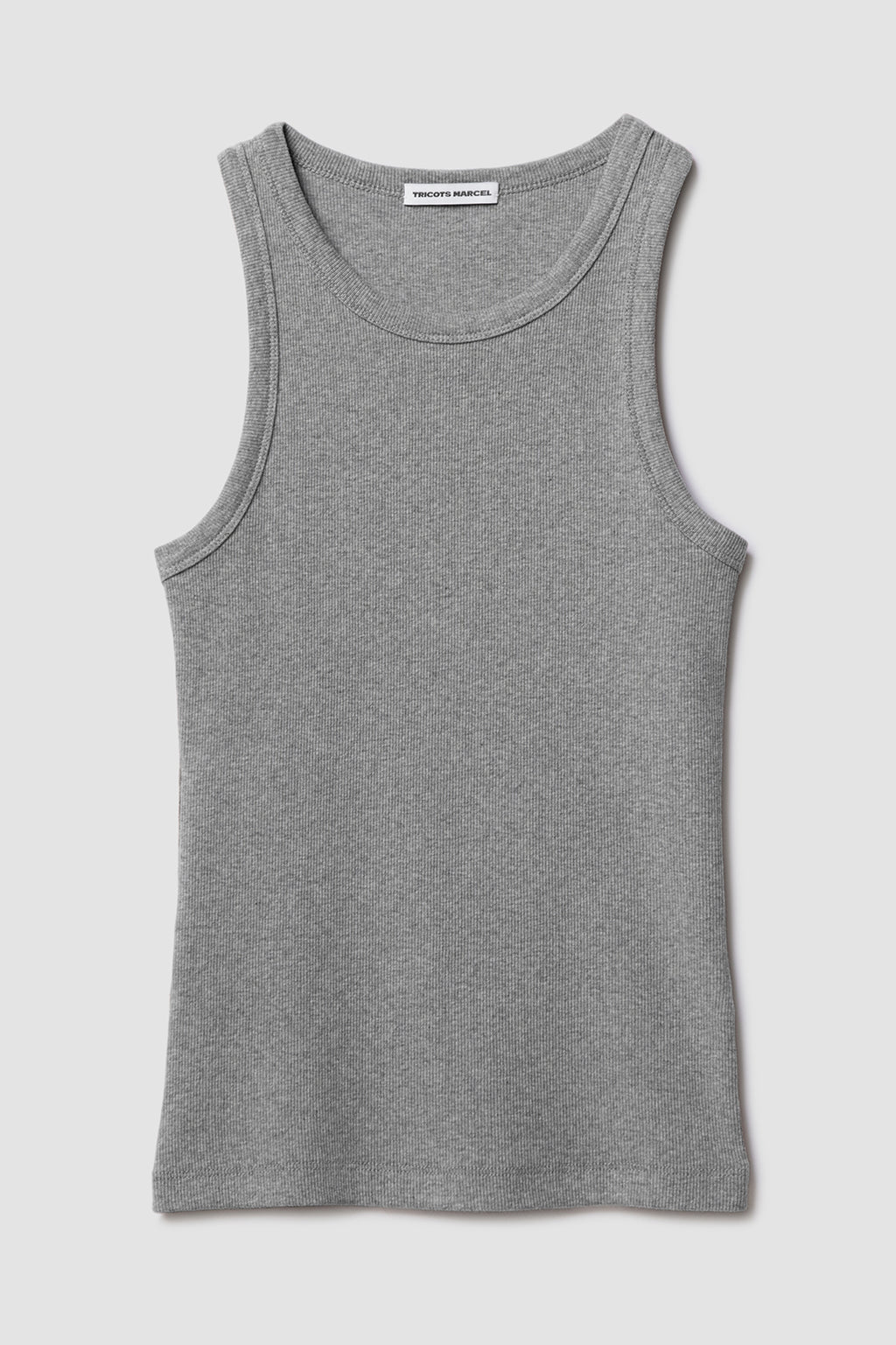 Débardeur Femme Top Marcel gris en coton extensible côtelé