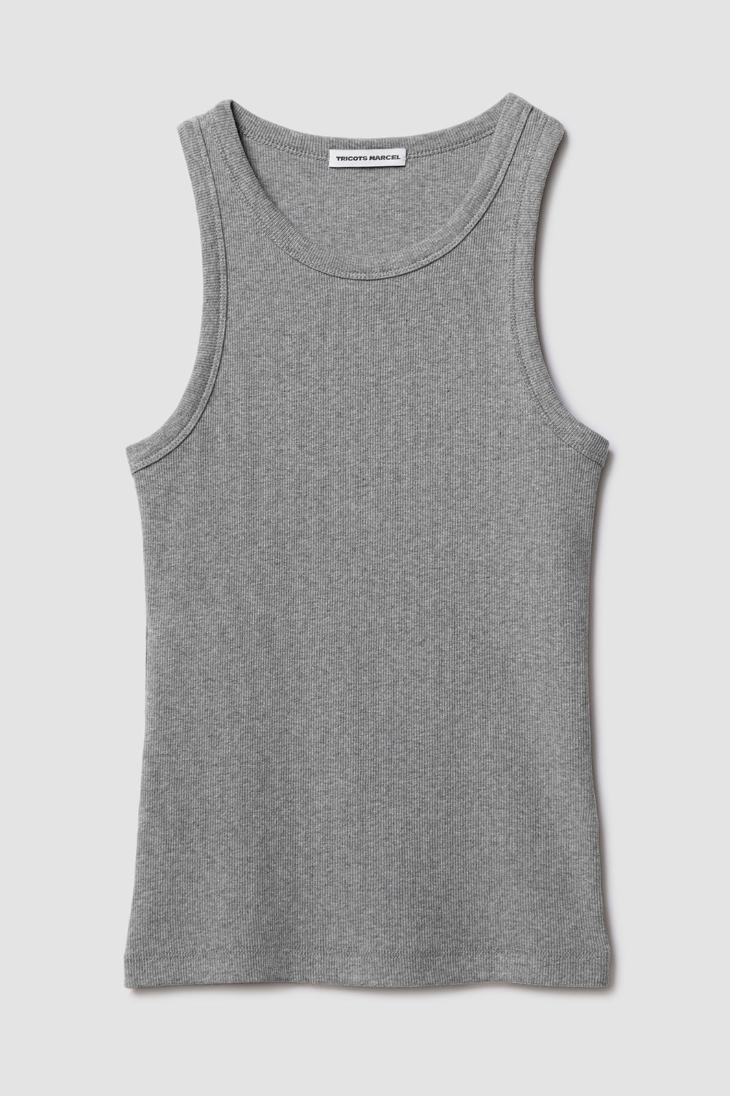 Débardeur Femme Top Marcel gris en coton extensible côtelé