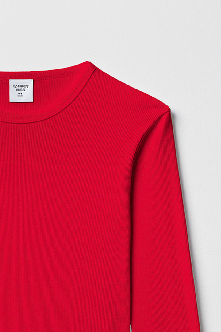 Maillot de corps Rouge manches longues en coton côtelé fabriqué en france