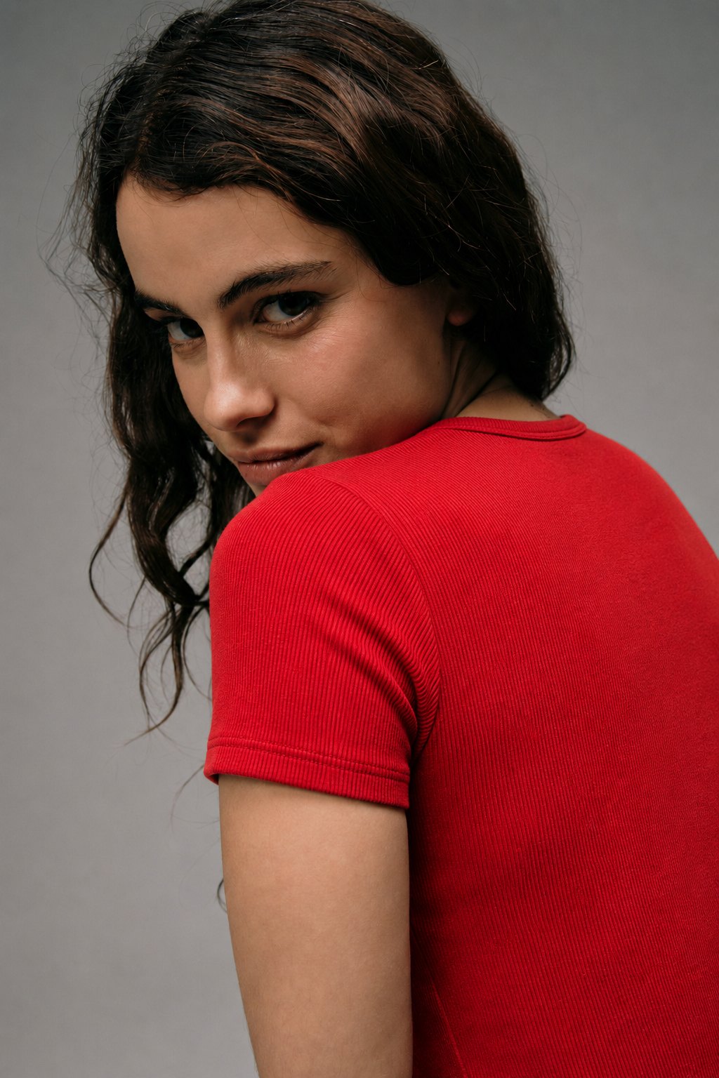 Maillot de Corps Femme Rouge en coton pima côtelé