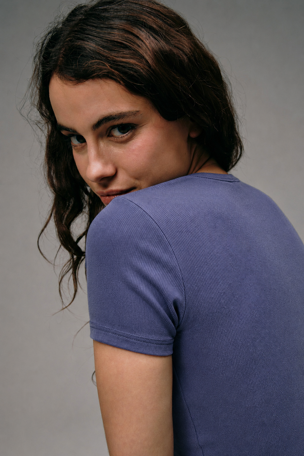 Maillot de Corps Femme Violet en coton pima côtelé