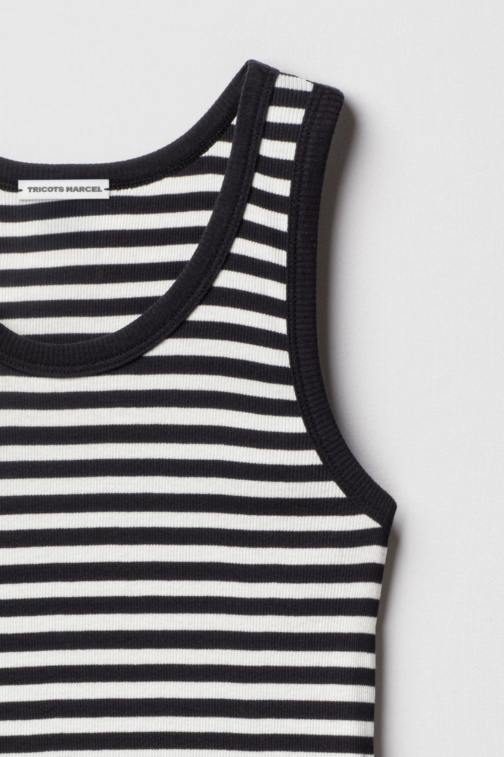 Débardeur Marinière rayé Noir Ecru en coton