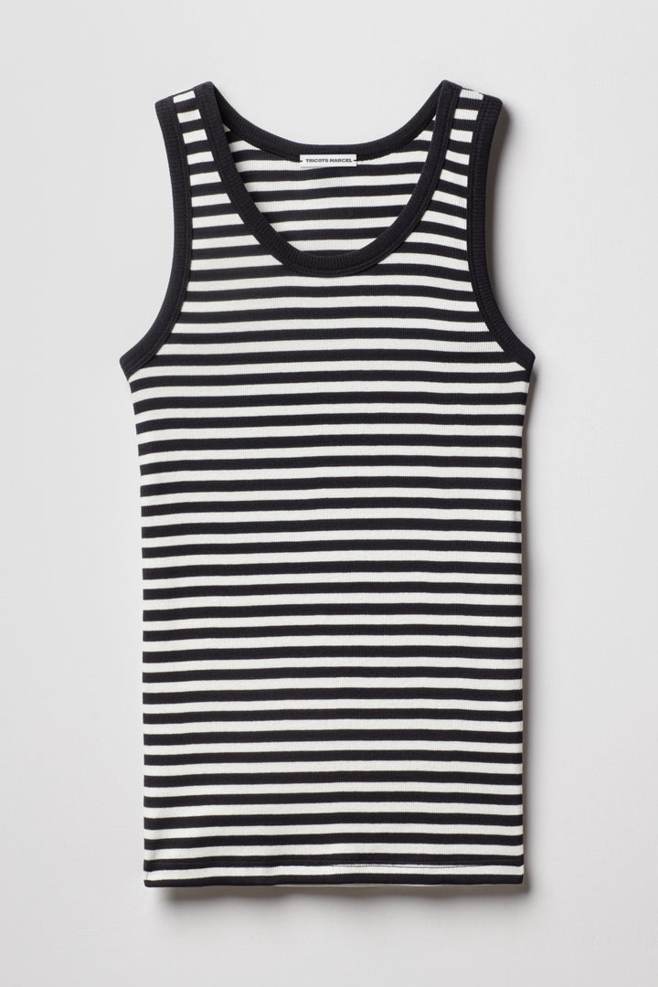 Débardeur Marinière rayé Noir Ecru made in France