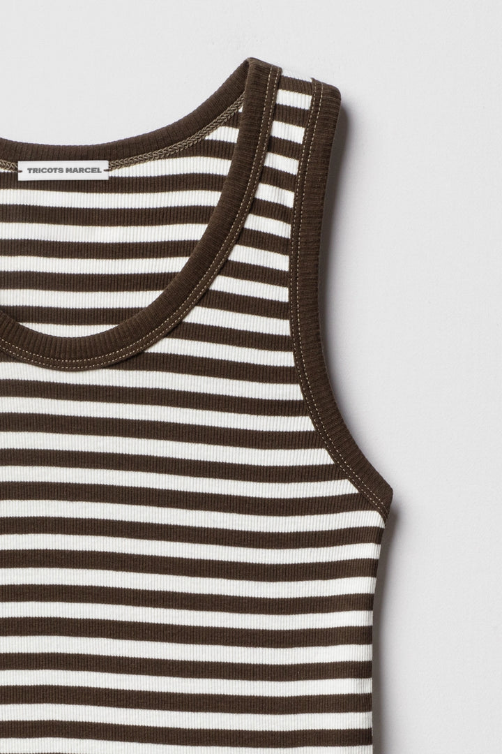 Débardeur Marinière rayé Kaki Ecru en coton