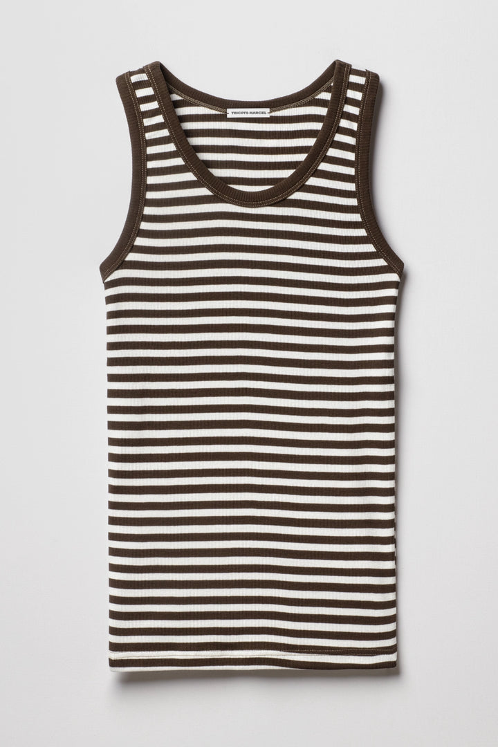 Débardeur Marinière rayé Kaki Ecru made in France