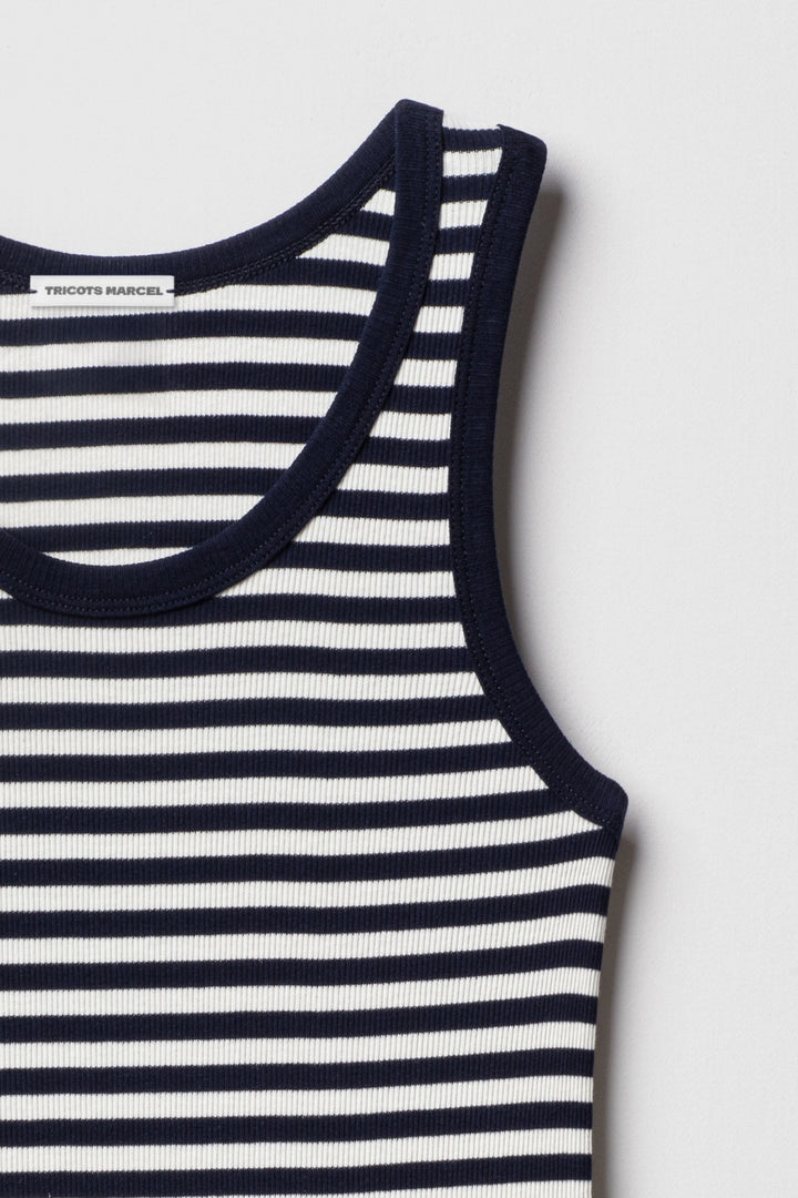 Débardeur Marinière rayé Bleu Marine Ecru en coton