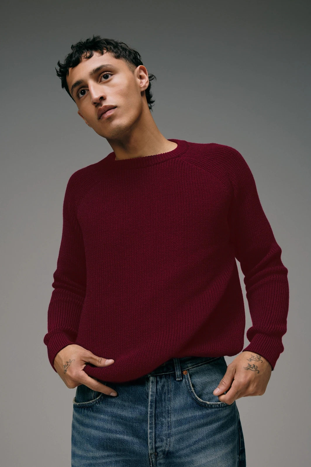 Pull Homme Rouge Rubis en Laine Mérinos Doux et Chaud