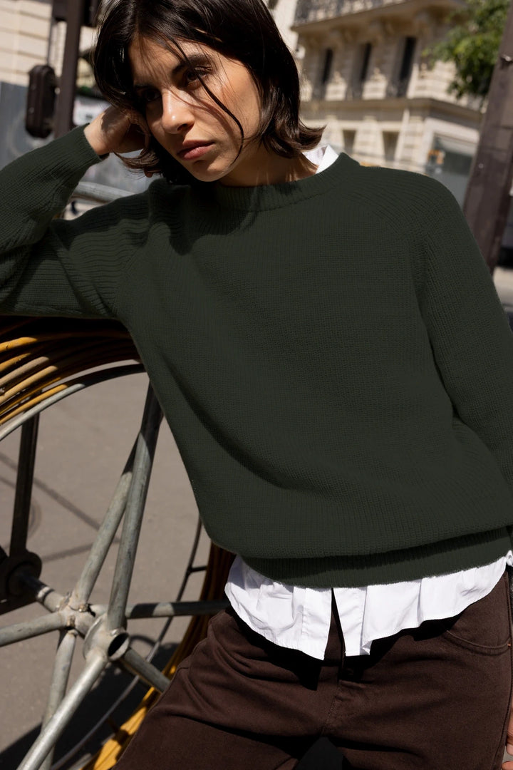 Pull Femme Laine Mérinos - Vert Kaki