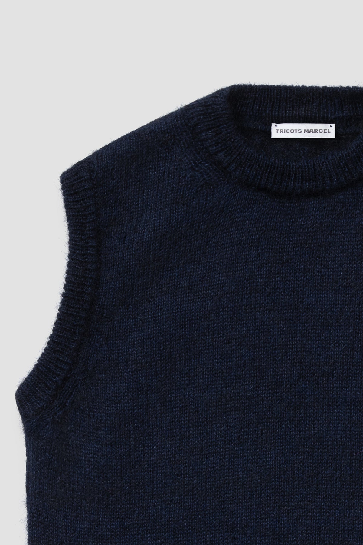 Pull sans manche Bleu marine en Mohair Doux et Chaud 
