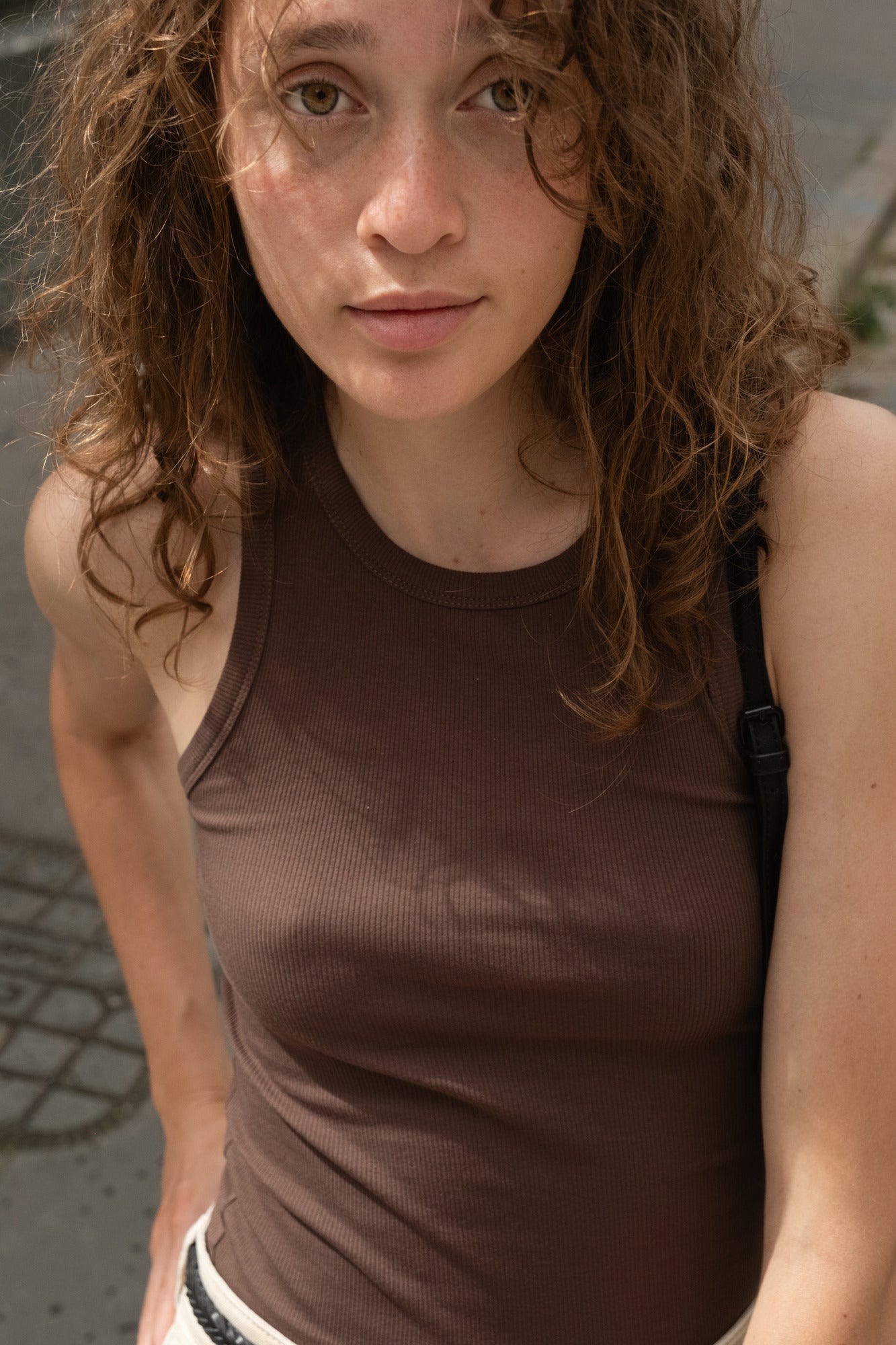 Débardeur femme marron en coton ajusté
