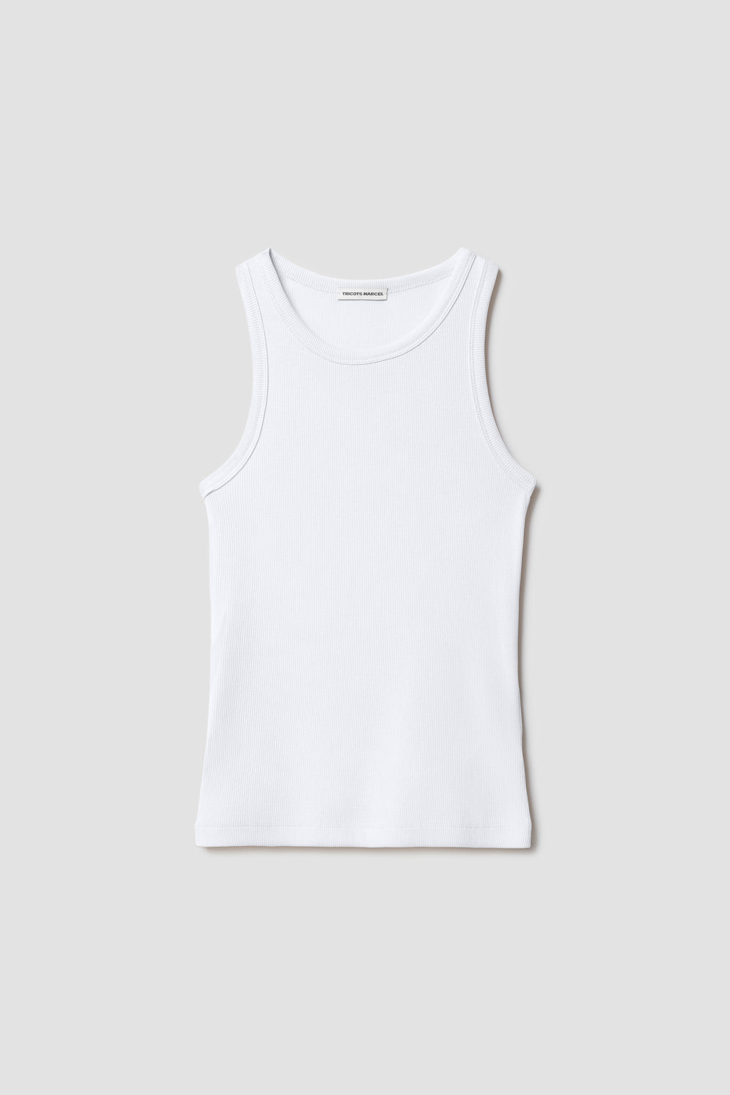 Débardeur Top Marcel blanc femme en coton Pima et élasthanne, vue de face à plat.