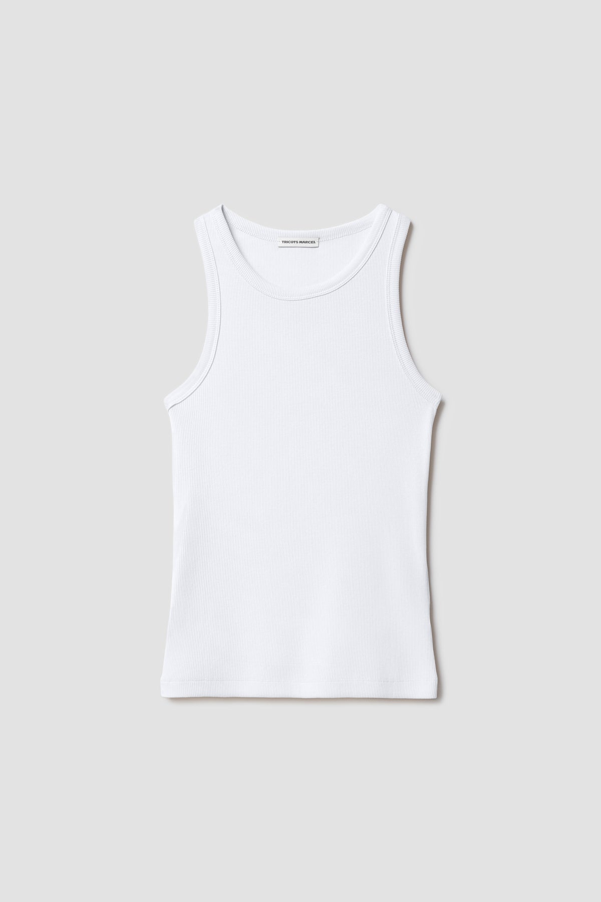 Débardeur Top Marcel blanc femme en coton Pima et élasthanne, vue de face à plat.