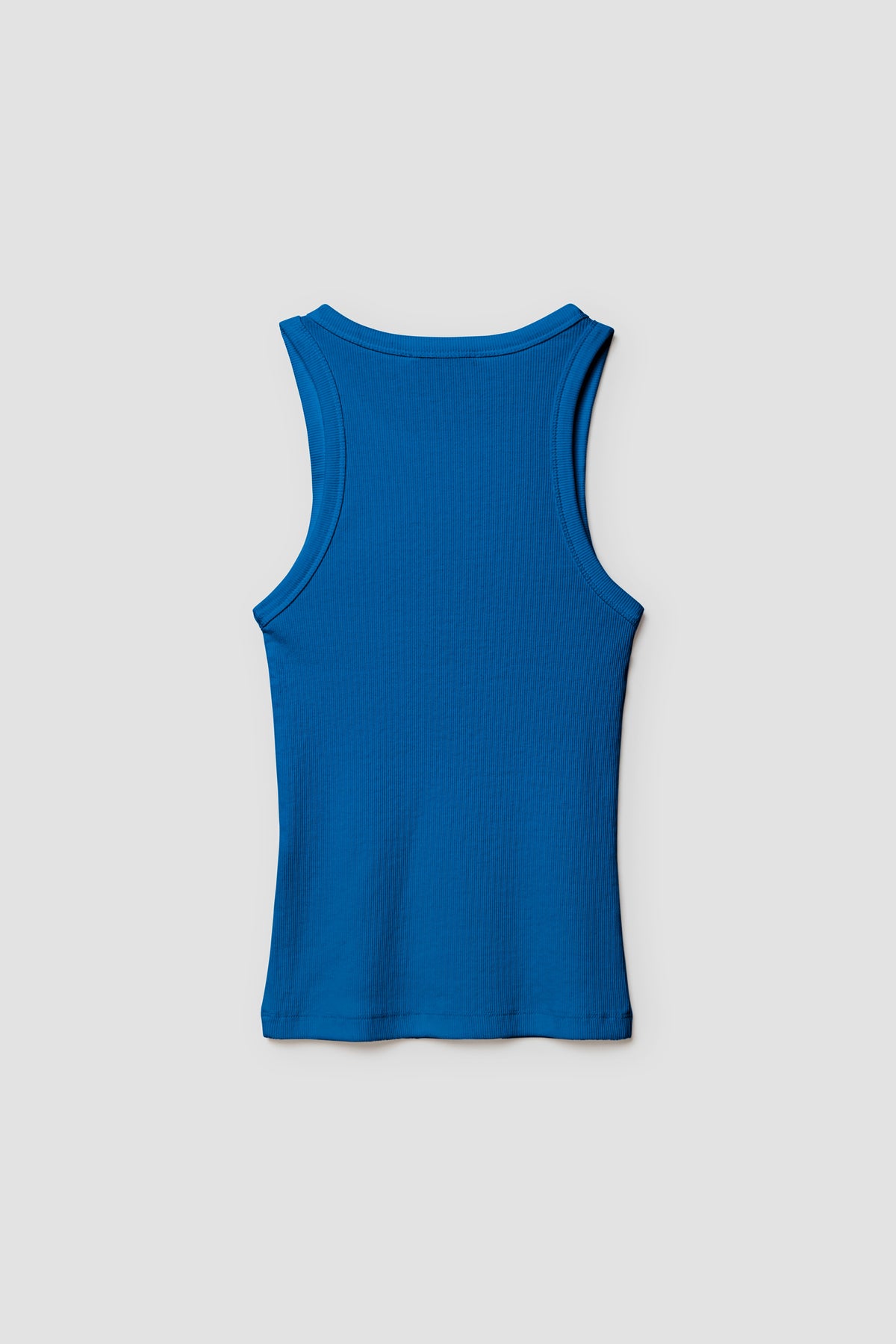 Débardeur Top Marcel bleu femme en coton Pima et élasthanne, vue de dos à plat.