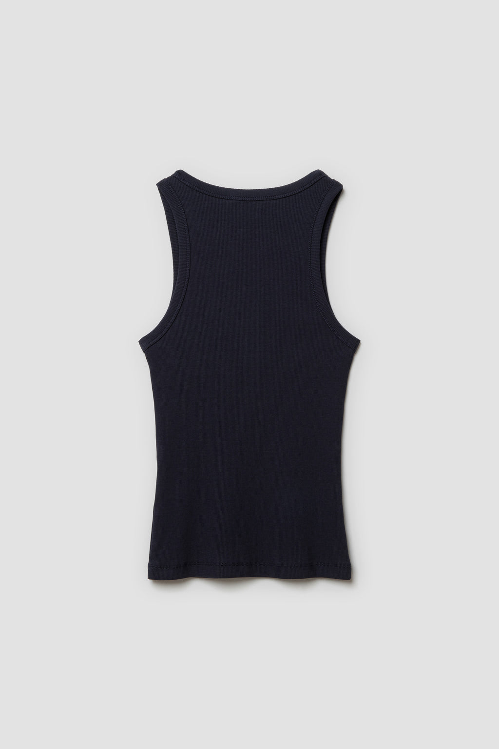 Débardeur Top Marcel bleu marine femme en coton Pima et élasthanne, vue de dos à plat.