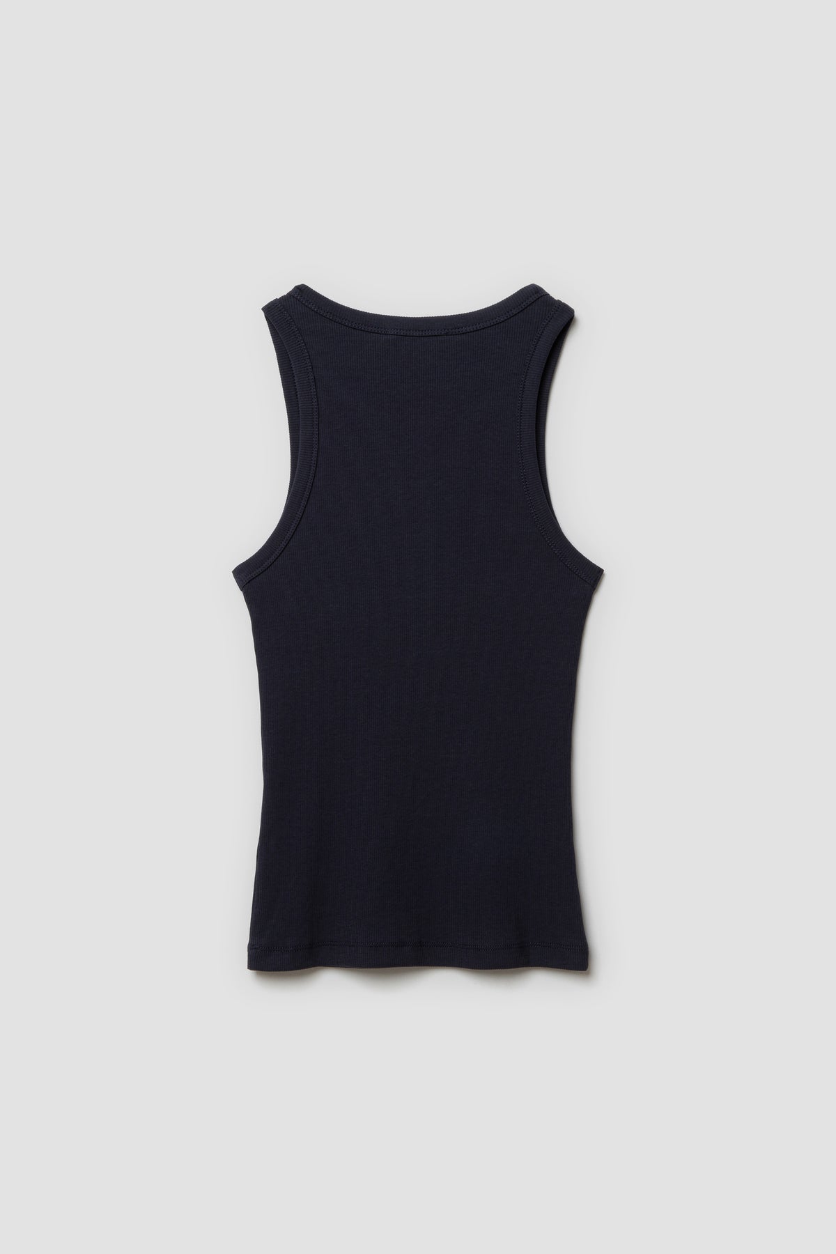 Débardeur Top Marcel bleu marine femme en coton Pima et élasthanne, vue de dos à plat.