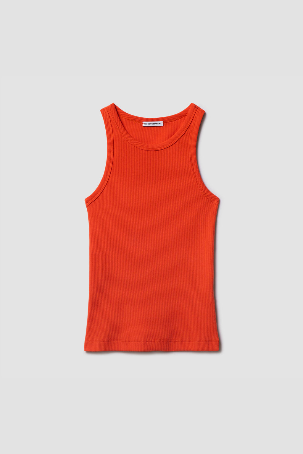 Débardeur Top Marcel orange femme en coton Pima et élasthanne, vue de face à plat.