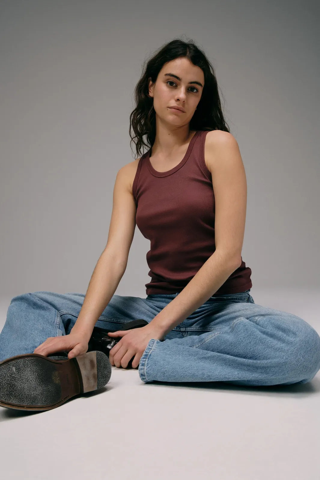 Débardeur Marcel Femme Bordeaux en coton