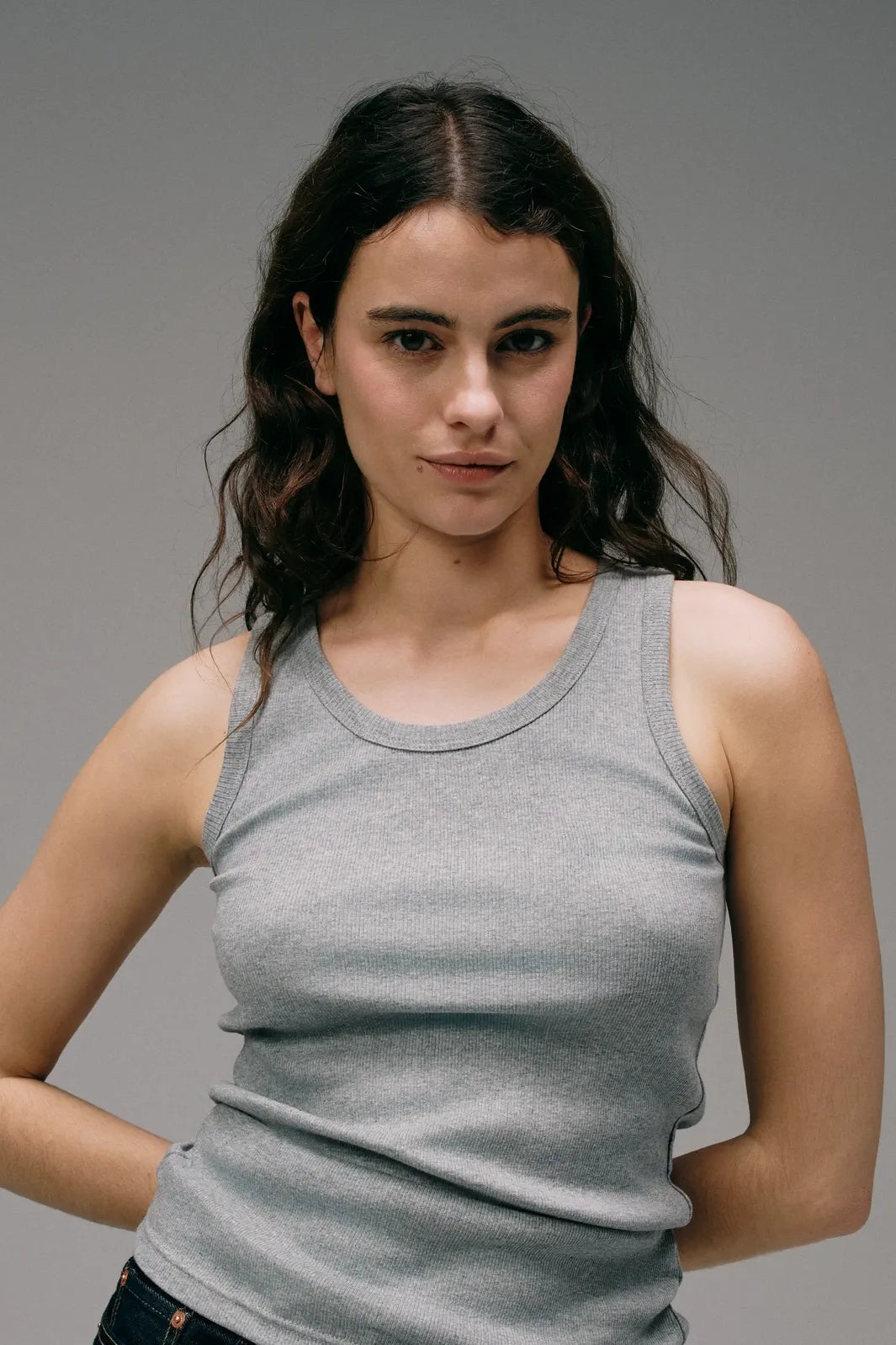 Débardeur Marcel Femme gris en coton