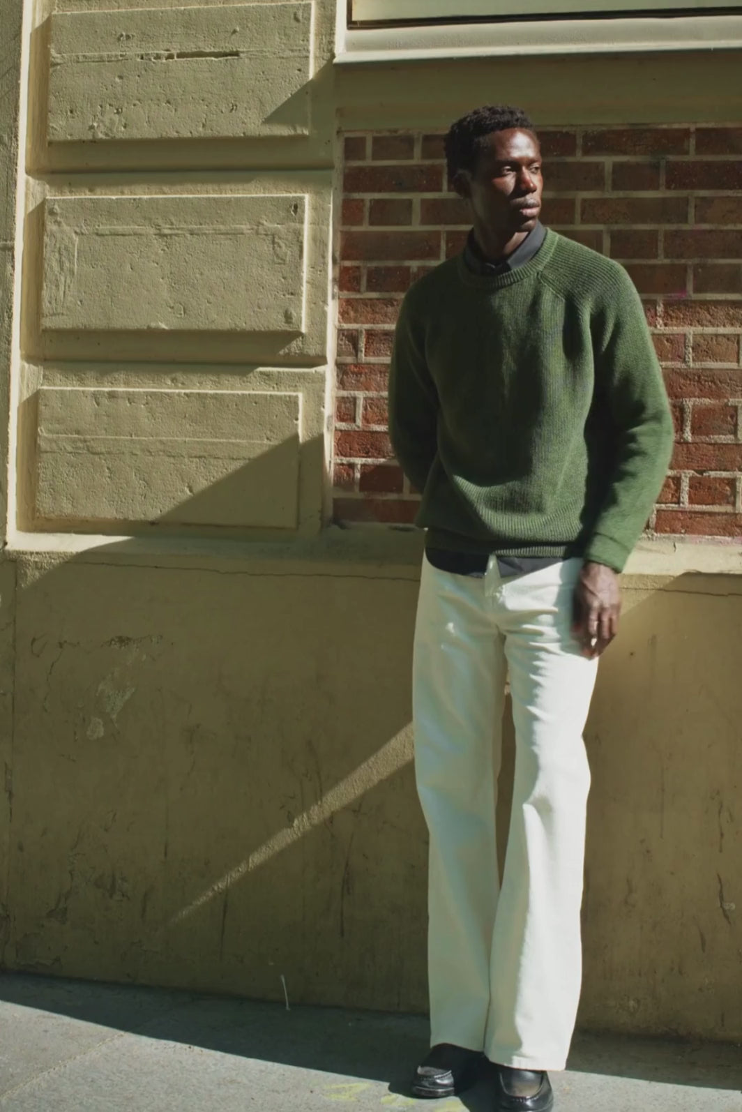 Pull Laine Mérinos Kaki Homme