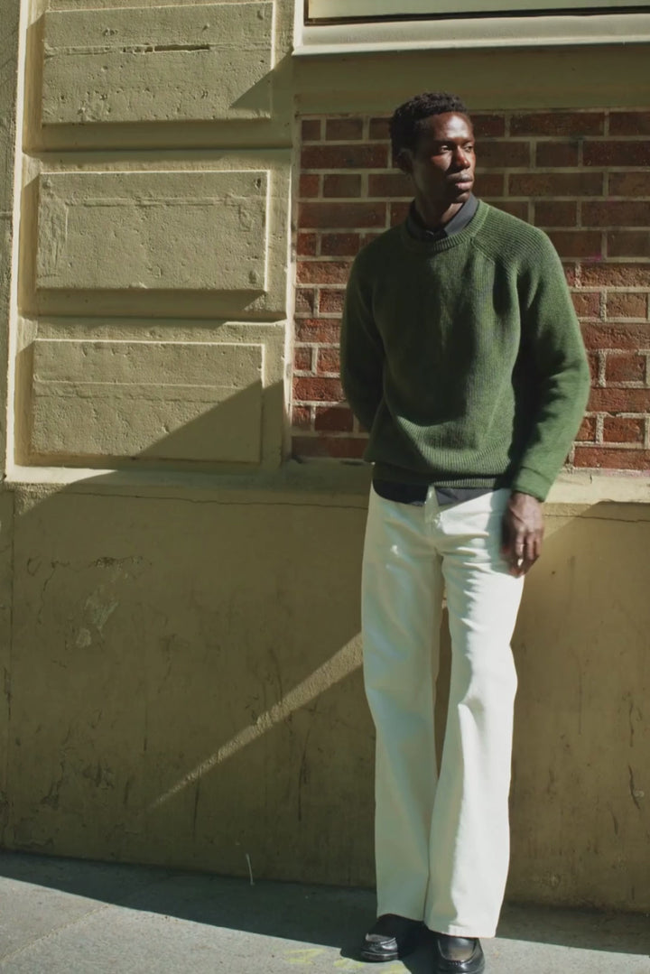 Pull Laine Mérinos Kaki Homme